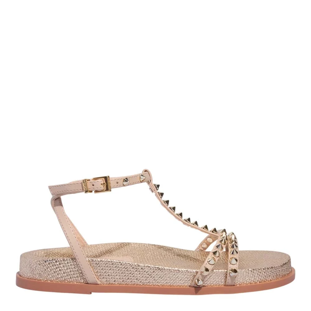 Sandália Papete Ráfia Dourada Spikes - vista 1 de 4