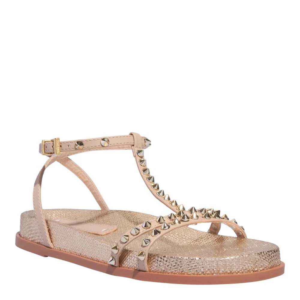 Sandália Papete Ráfia Dourada Spikes - vista 2 de 4