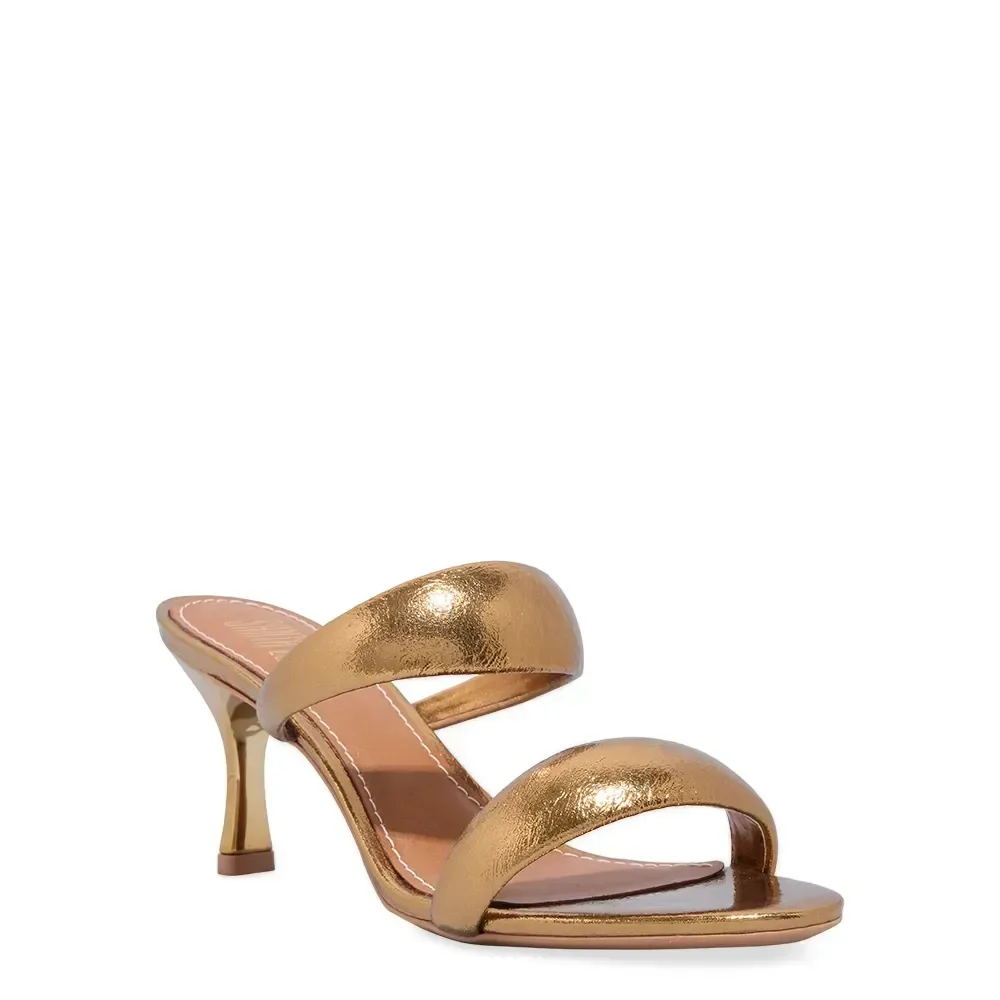 Mule Couro Metalizado Bronze Salto Fino - vista 2 de 3