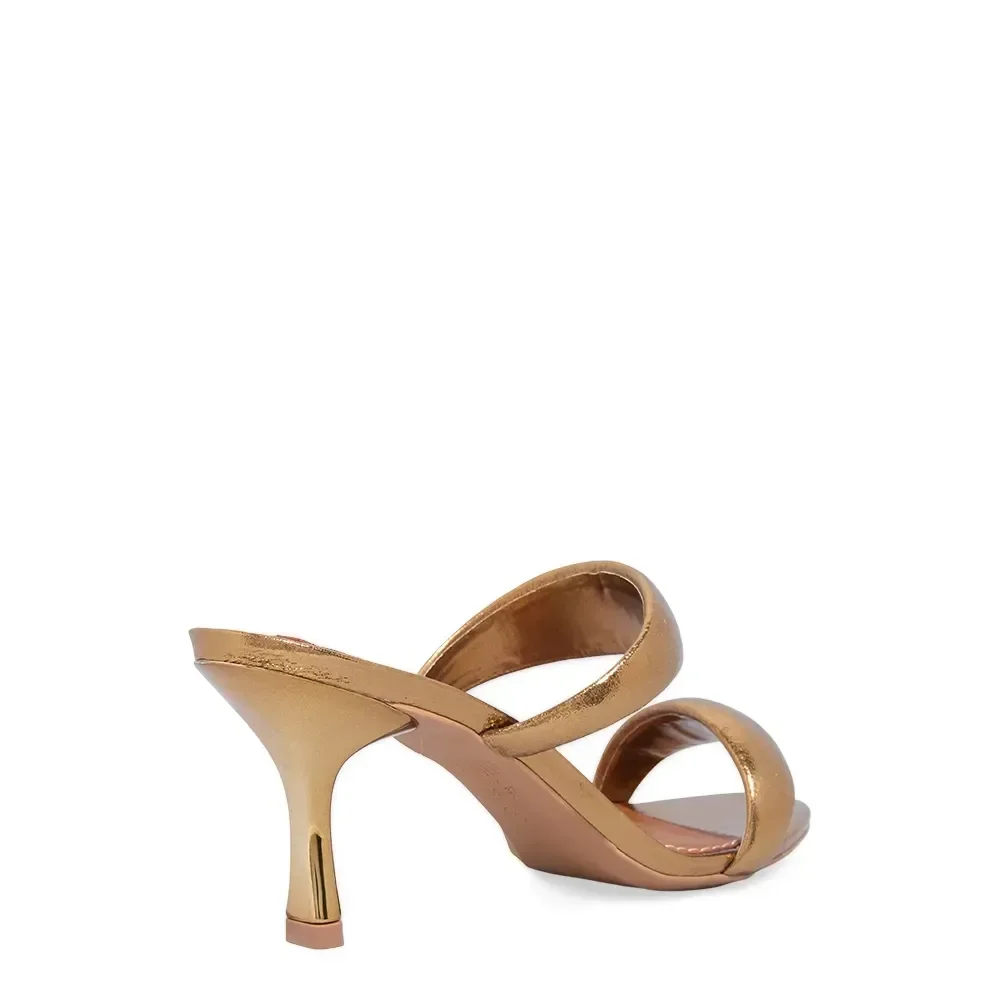 Mule Couro Metalizado Bronze Salto Fino - vista 3 de 3
