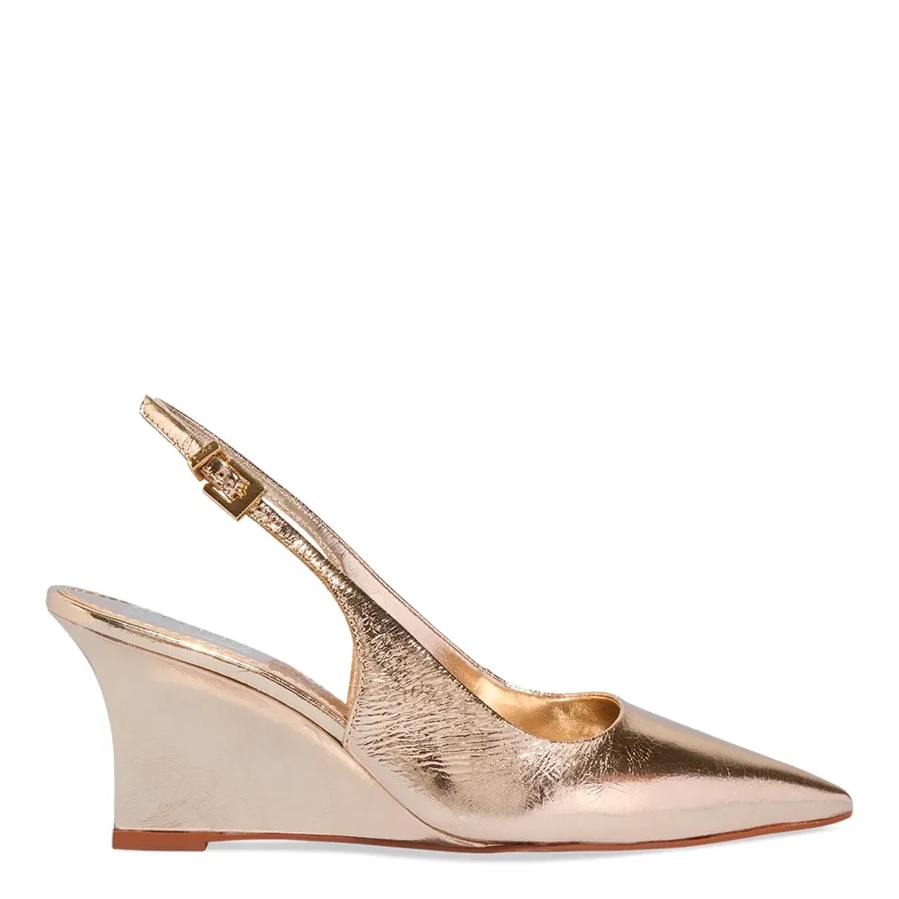Scarpin Slingback Couro Metalizado Anabela - vista 2 de 4