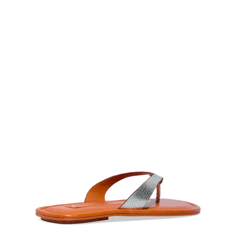 Rasteira Thong Cobra Prata Metalizada - vista 3 de 4