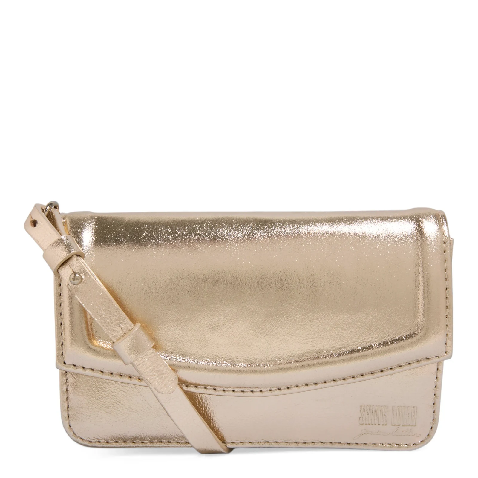 Bolsa Pequena Couro Metalizado Dourado Claro Alça Transversal - vista 1 de 3