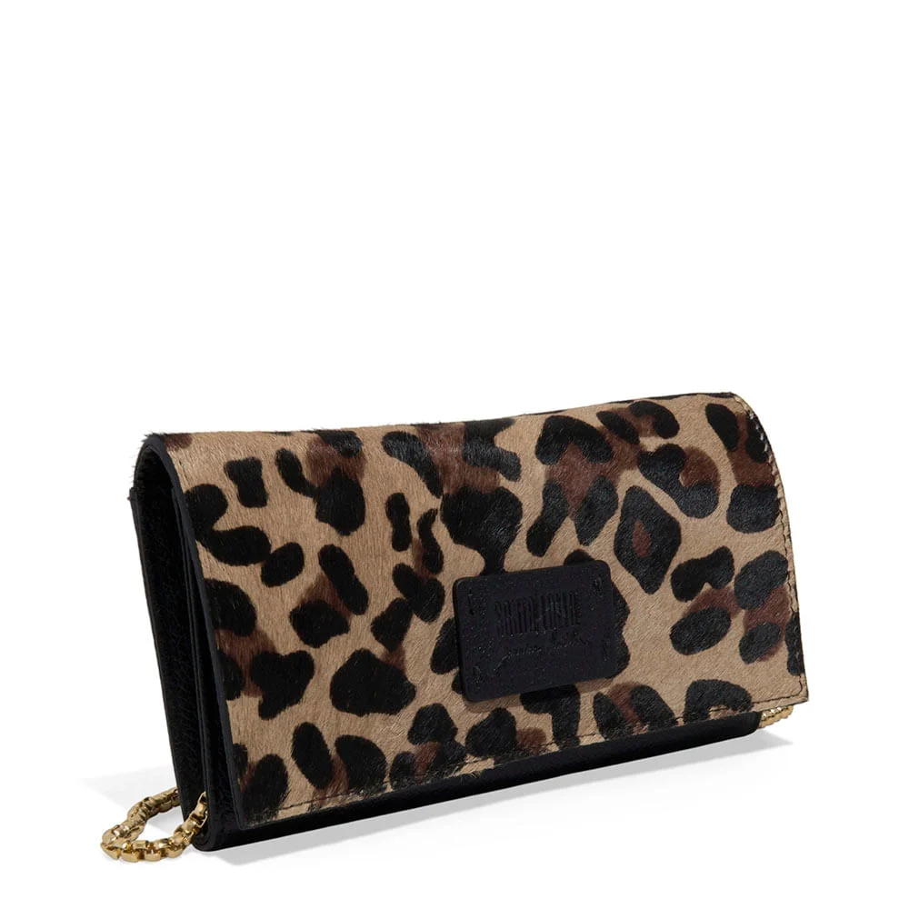 Bolsa Carteira Couro Animal Print Onça Alça de Ombro Corrente - vista 2 de 3