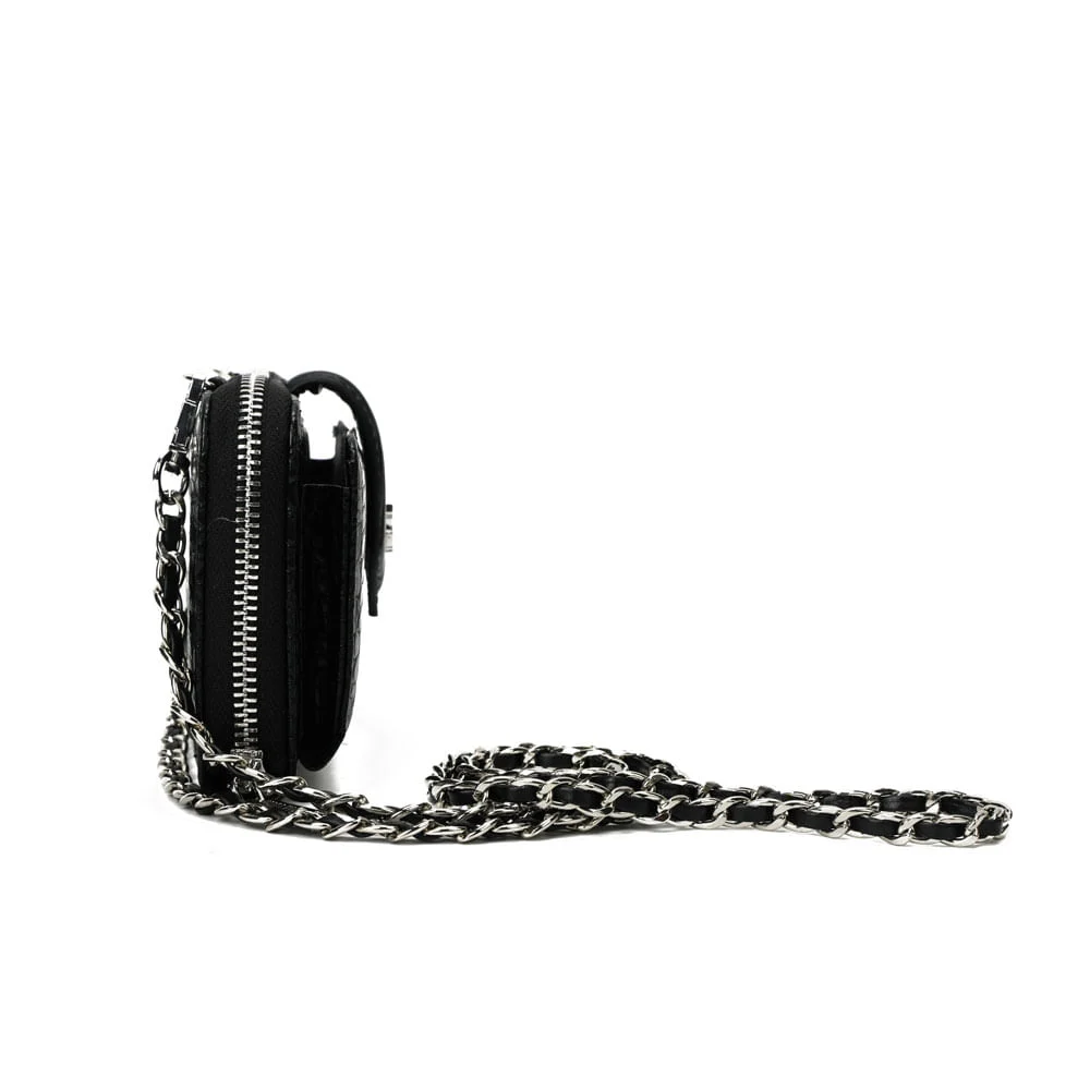 Bolsa Carteira Com Caixa Croco Alça De Ombro Corrente Croco Preta - vista 5 de 8