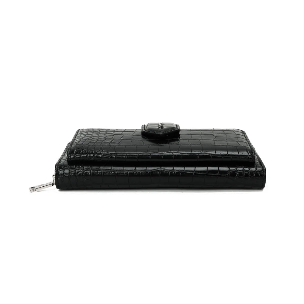 Bolsa Carteira Com Caixa Croco Alça De Ombro Corrente Croco Preta - vista 7 de 8