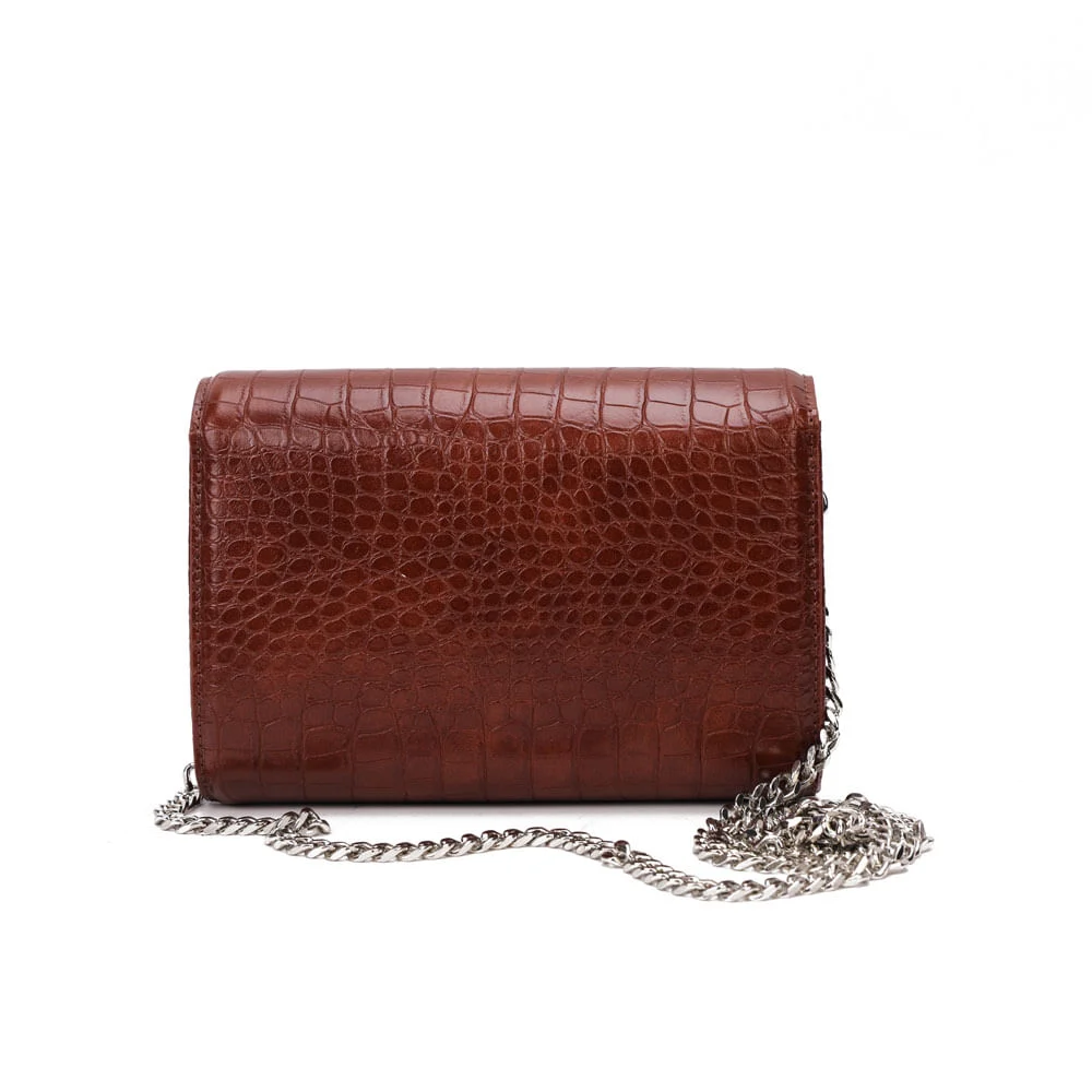 Bolsa Carteira Com Caixa Transversal Croco Marrom Terracota - vista 7 de 9