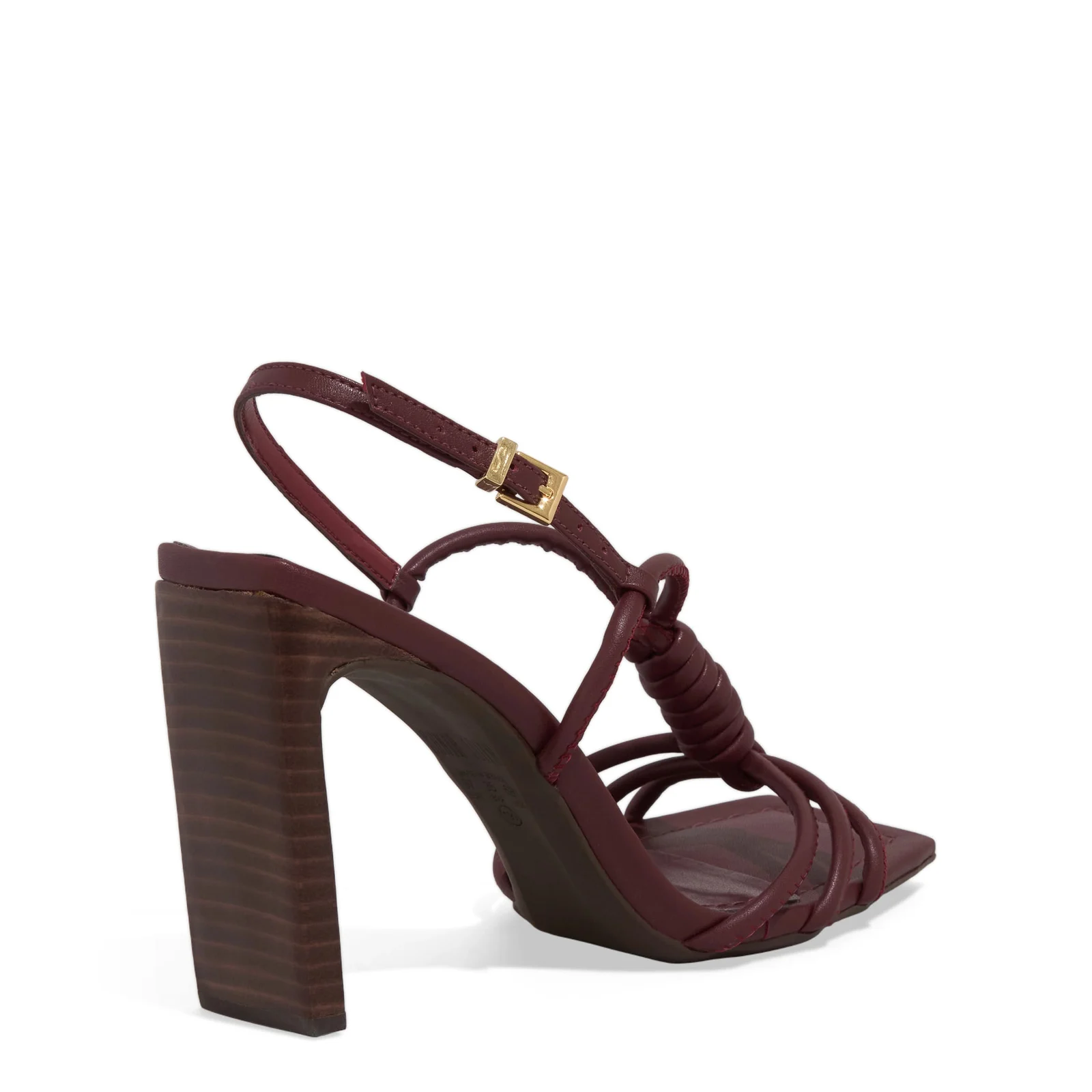 Sandália Napa Bico Quadrado Salto Reto Vermelho Marsala - vista 3 de 3