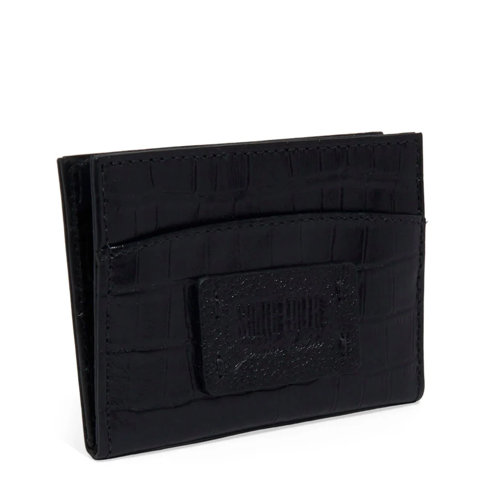 Porta Cartão Couro Croco Preto - vista 2 de 3