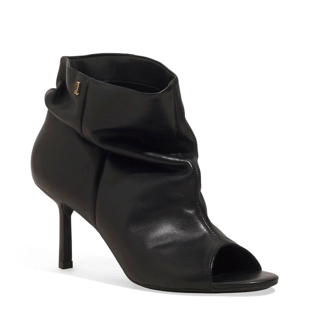 Bota Open Boot Slouch Couro Preto Salto Médio - vista 2 de 3