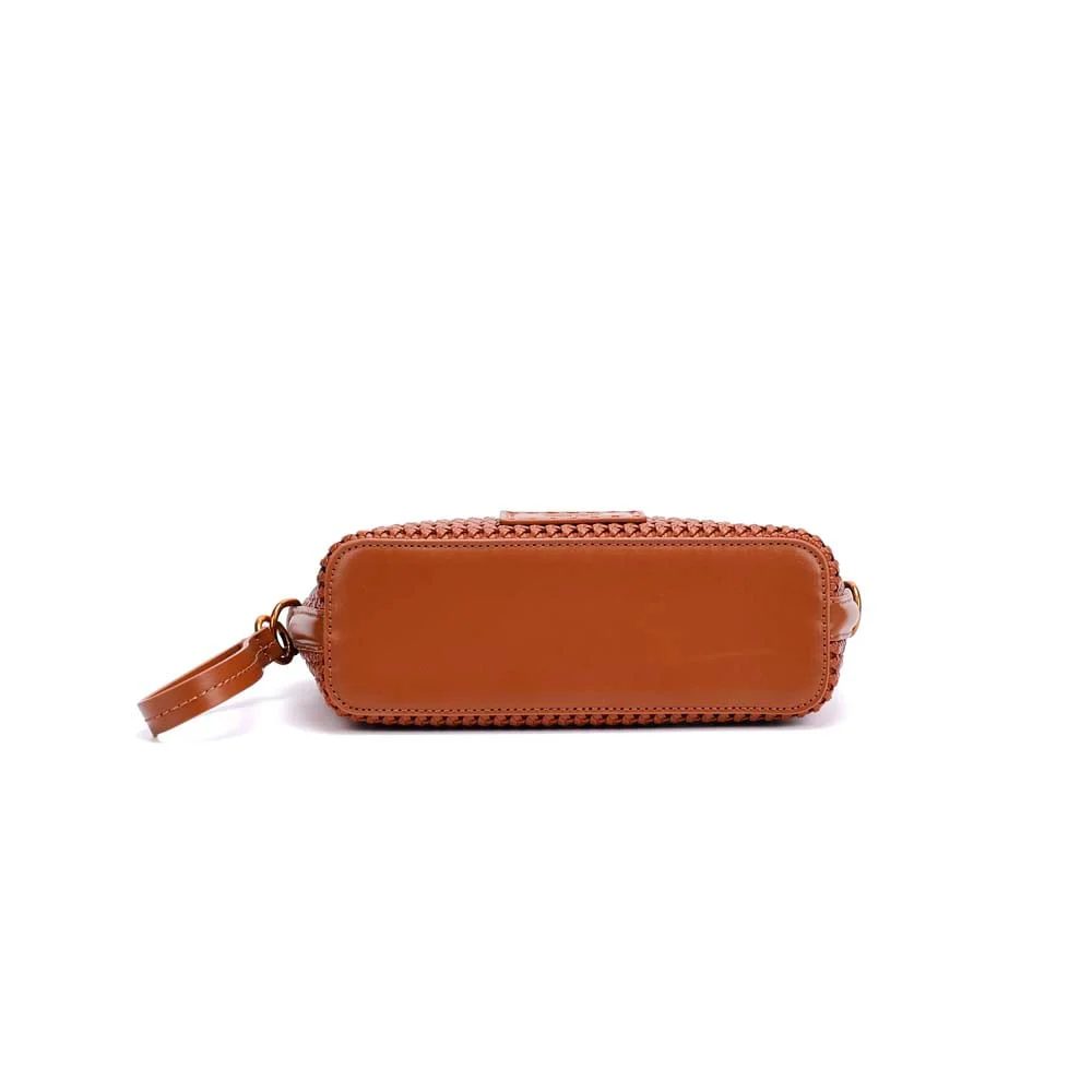 Bolsa Clutch Tressê Marrom Terracota Alça Transversal - vista 4 de 5
