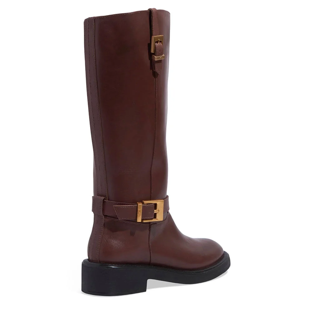 Bota Couro Confort Boot Cano Alto Montaria Marrom Dark - vista 3 de 4