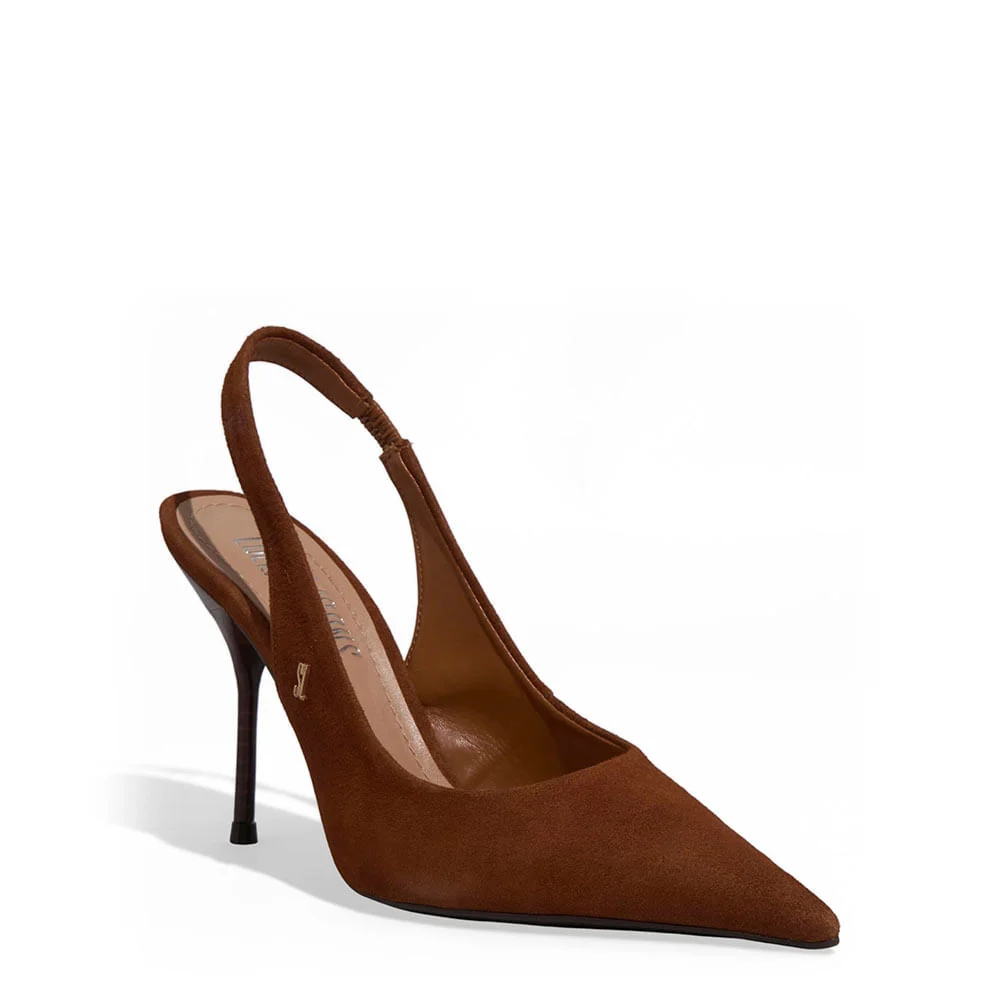 Scarpin Nobuck Marrom Safari Bico Fino Salto Agulha - vista 2 de 3