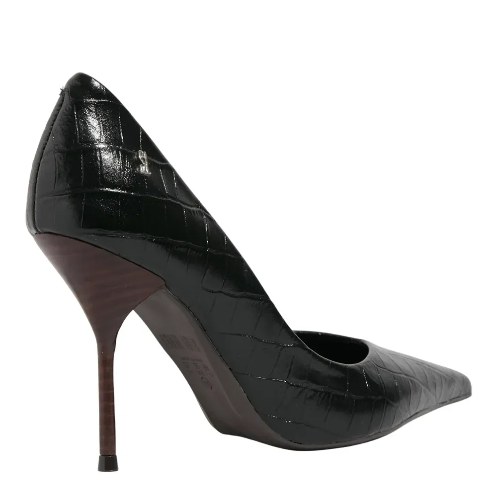 Scarpin Croco Italiano Bico Fino Salto Agulha Preto - vista 3 de 3
