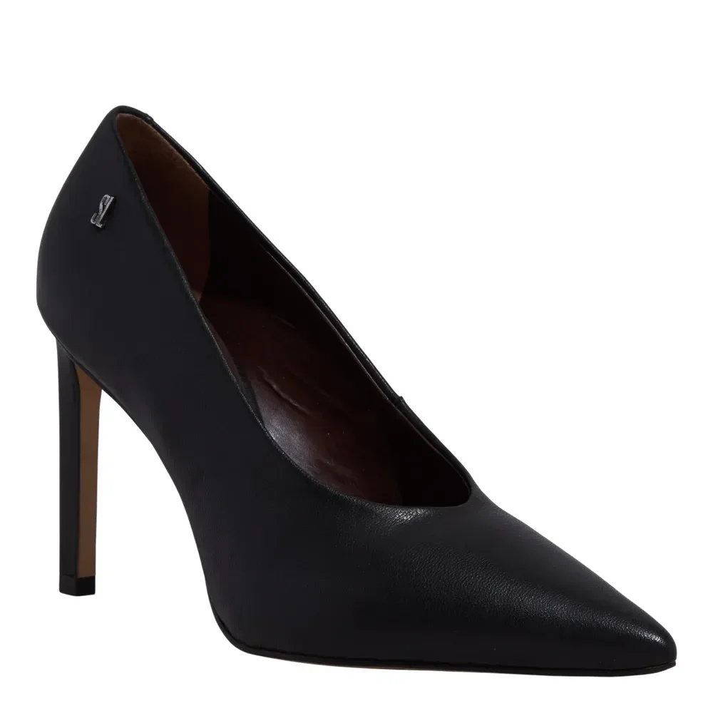 Scarpin Couro Pelica Soft Preto Bico Fino Salto Alto - vista 2 de 3
