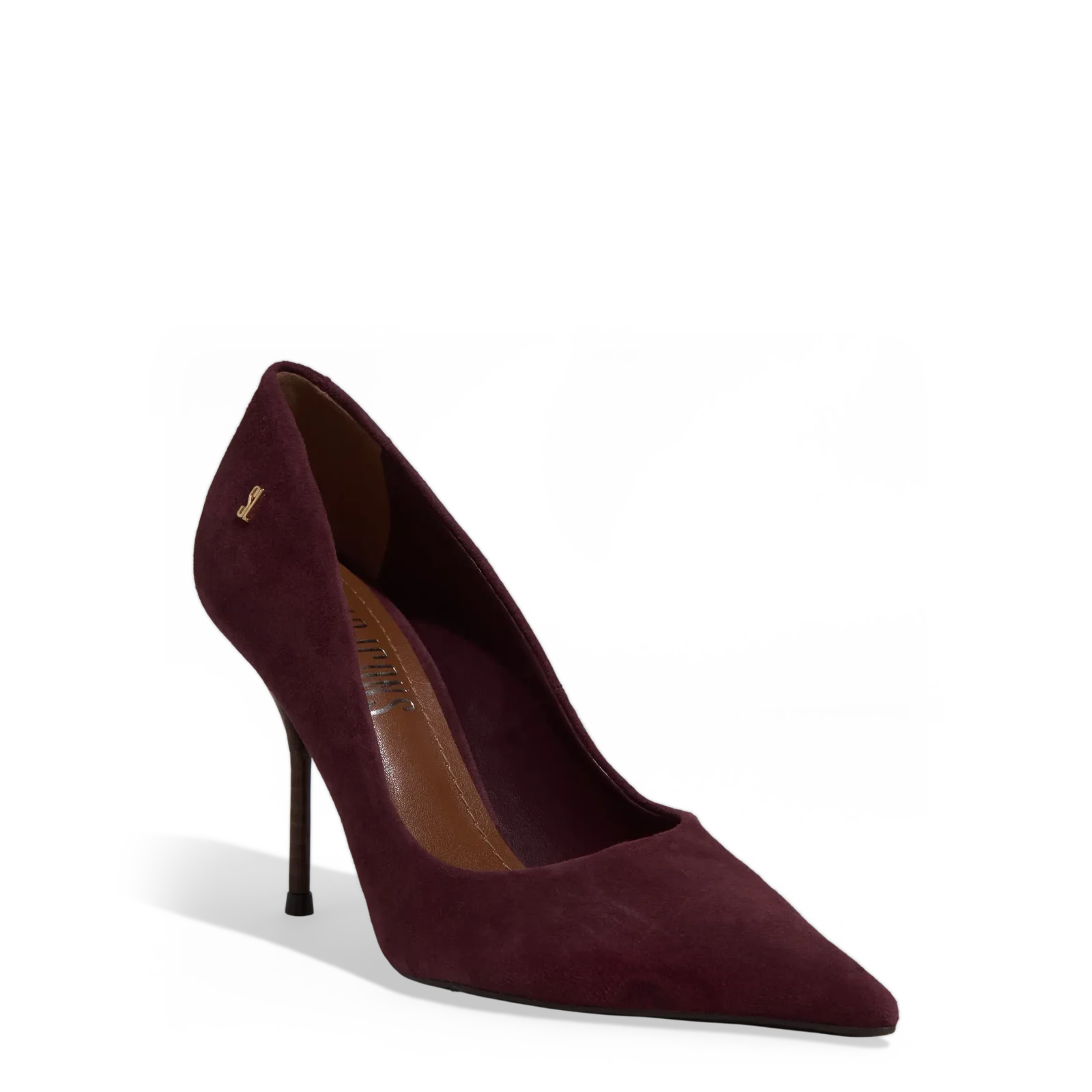 Scarpin Nobuck Roxo Bico Fino Salto Agulha - vista 2 de 3
