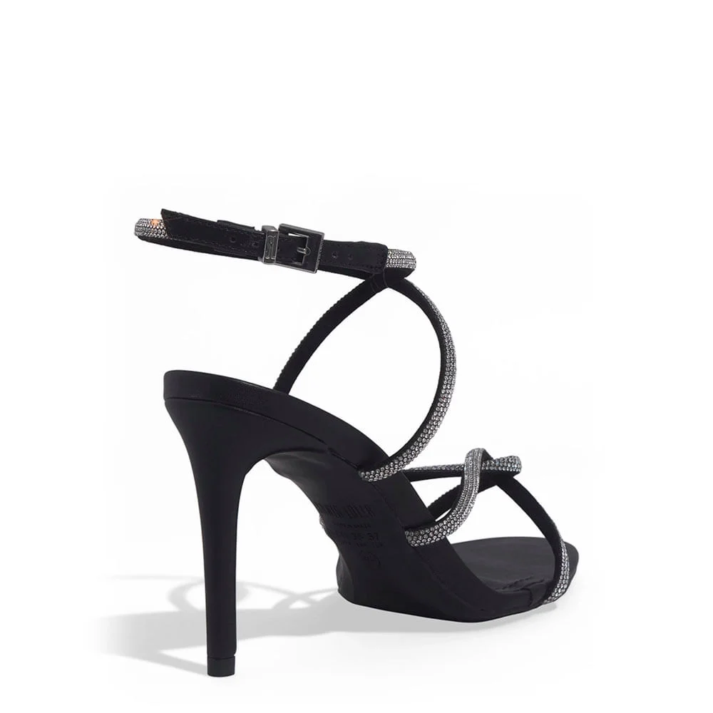 Sandália Napa Soft Strass Brilho Salto Alto Fino Preta - vista 3 de 3