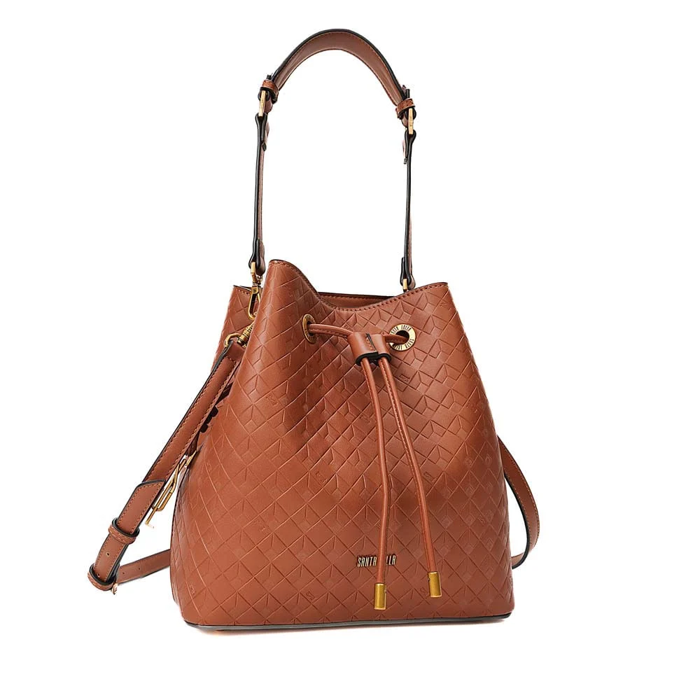 Bolsa Bucket Média Soft Cubos Caramelo Alça Dupla - vista 2 de 6