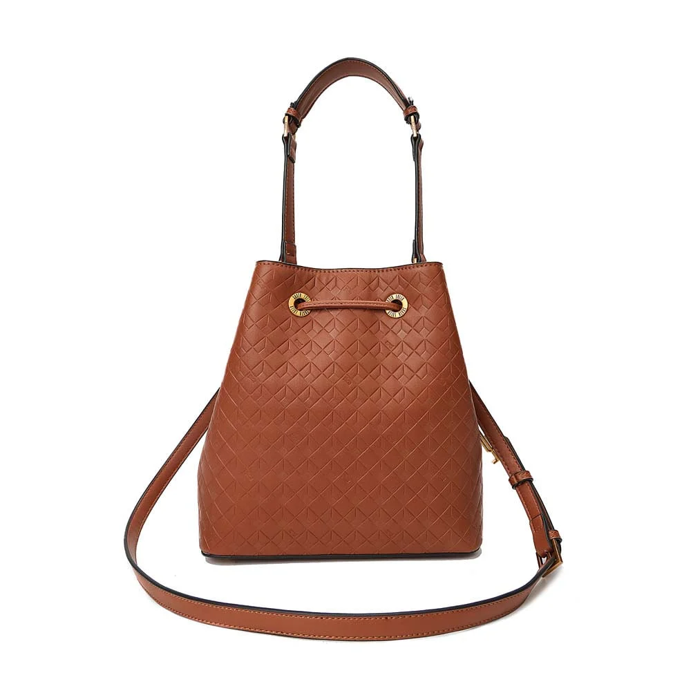 Bolsa Bucket Média Soft Cubos Caramelo Alça Dupla - vista 5 de 6