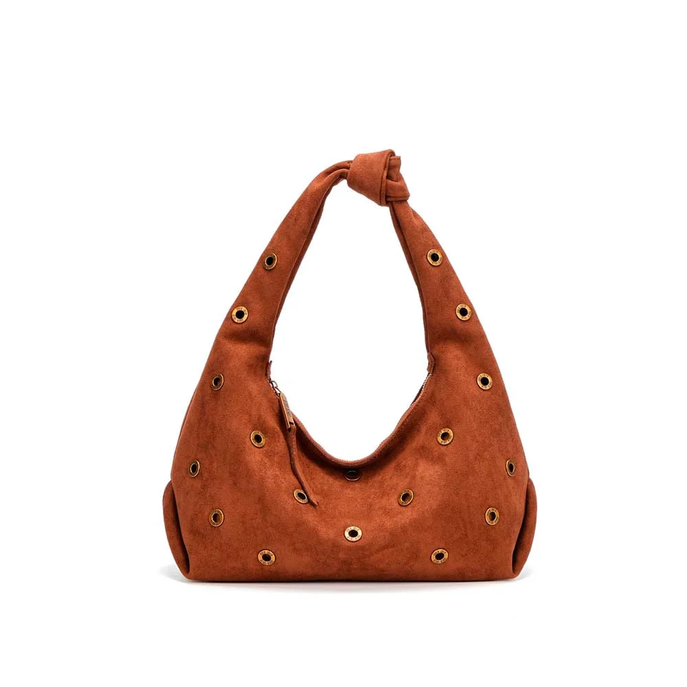 Bolsa Hobo Ilhós Camurça Marrom Brick Alça De Ombro - vista 1 de 5