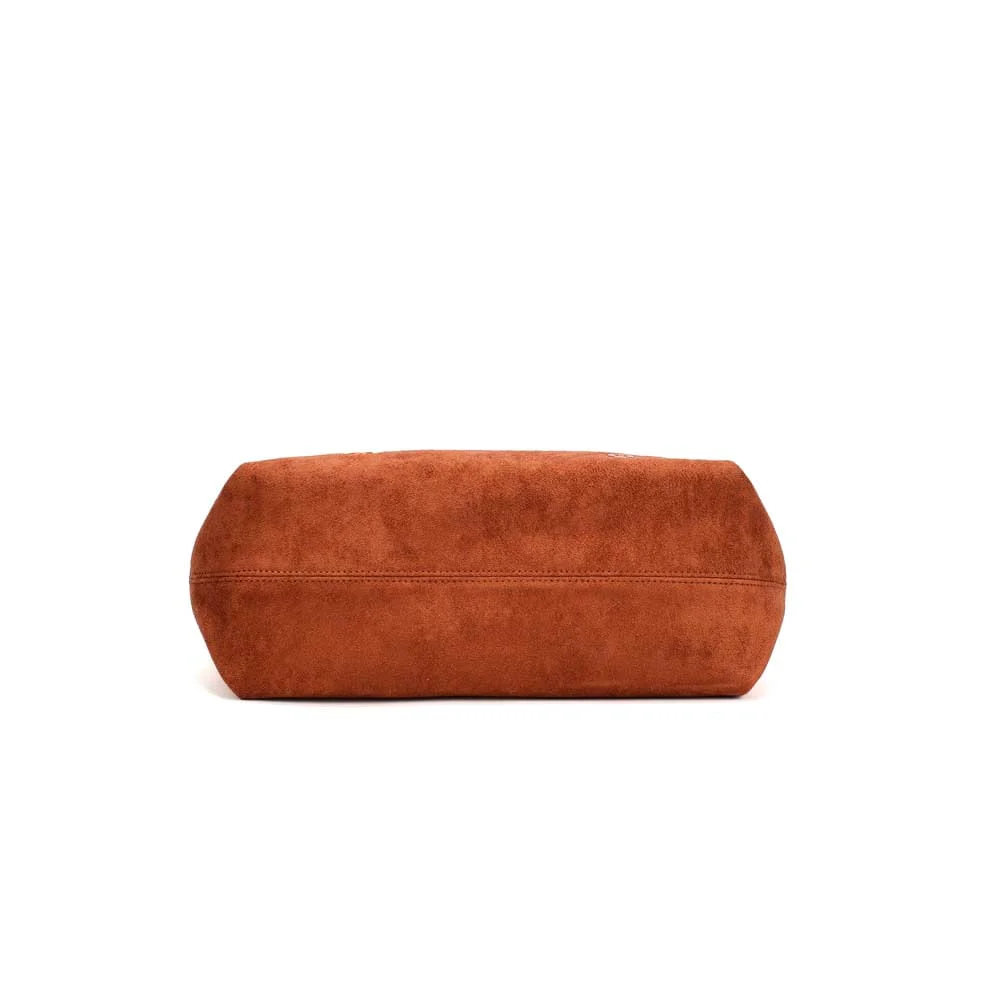Bolsa Hobo Ilhós Camurça Marrom Brick Alça De Ombro - vista 4 de 5