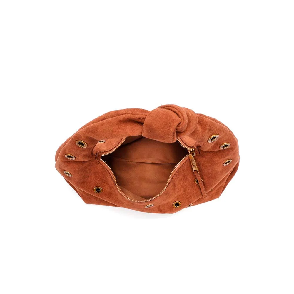 Bolsa Hobo Ilhós Camurça Marrom Brick Alça De Ombro - vista 5 de 5