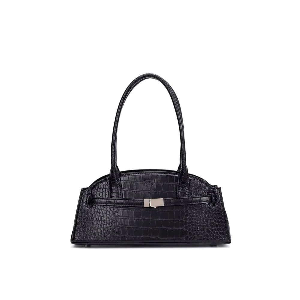 Bolsa Material Croco Preta Alça De Ombro - vista 2 de 6