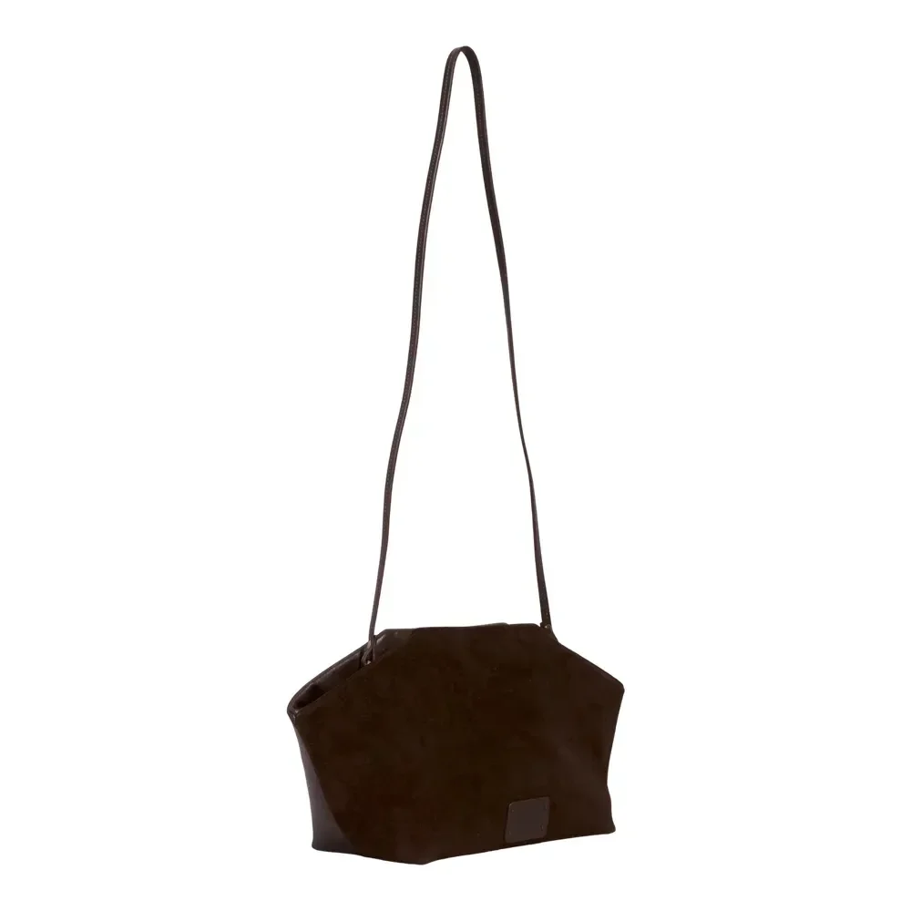 Bolsa Média Couro Camurça Marrom Dark Alça Transversal - vista 2 de 3