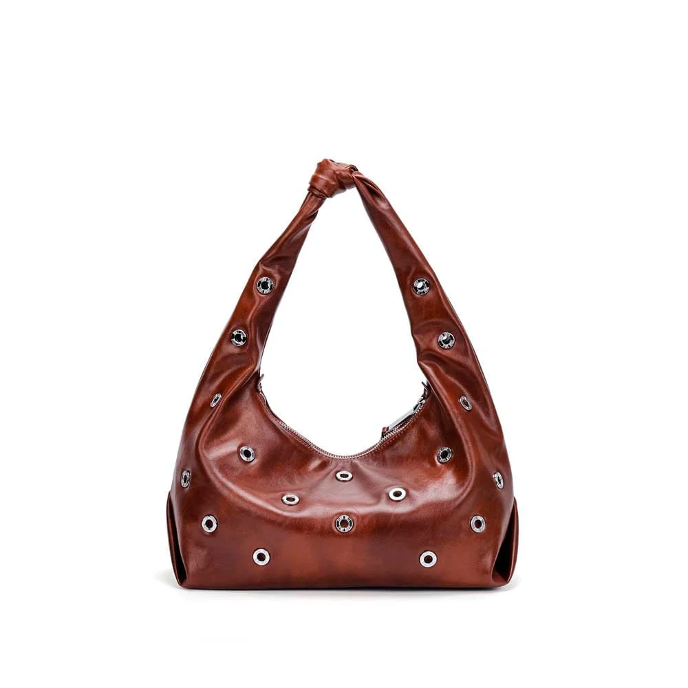 Bolsa Hobo Ilhós Soft Marrom Terracota Alça De Ombro - vista 3 de 5