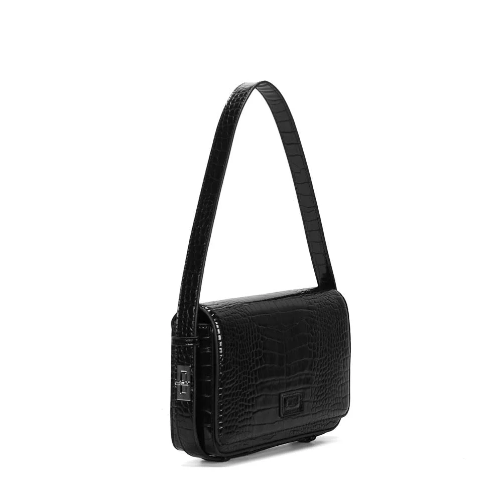 Bolsa Croco Preta Alça De Ombro - vista 3 de 4
