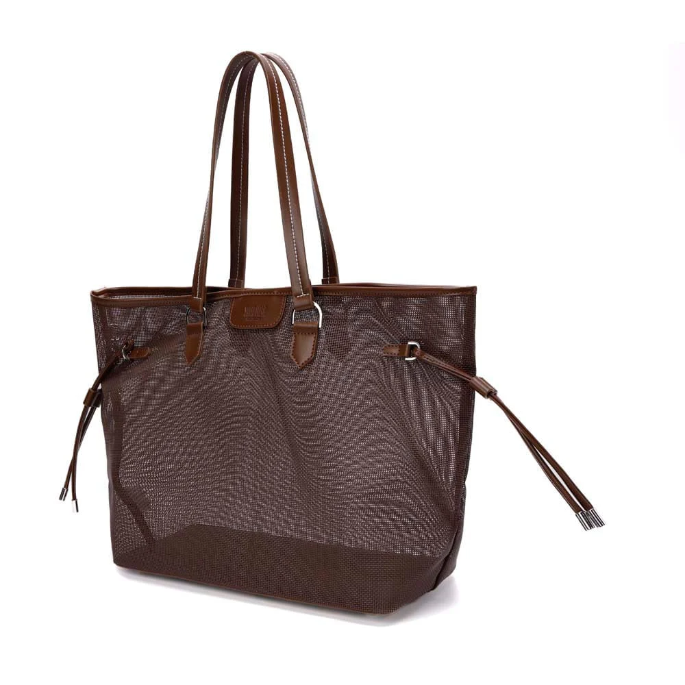 Bolsa Shopper Tela Marrom Dark Alça De Ombro - vista 4 de 9