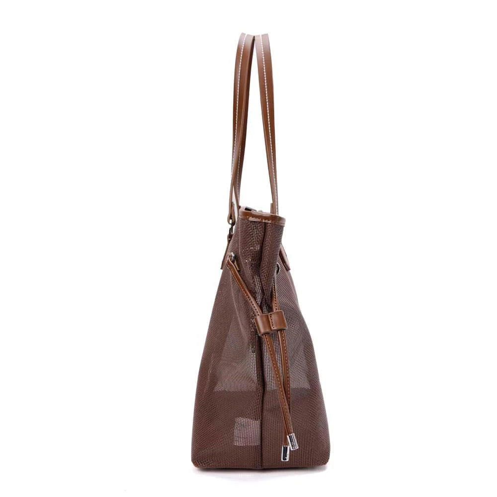 Bolsa Shopper Tela Marrom Dark Alça De Ombro - vista 5 de 9