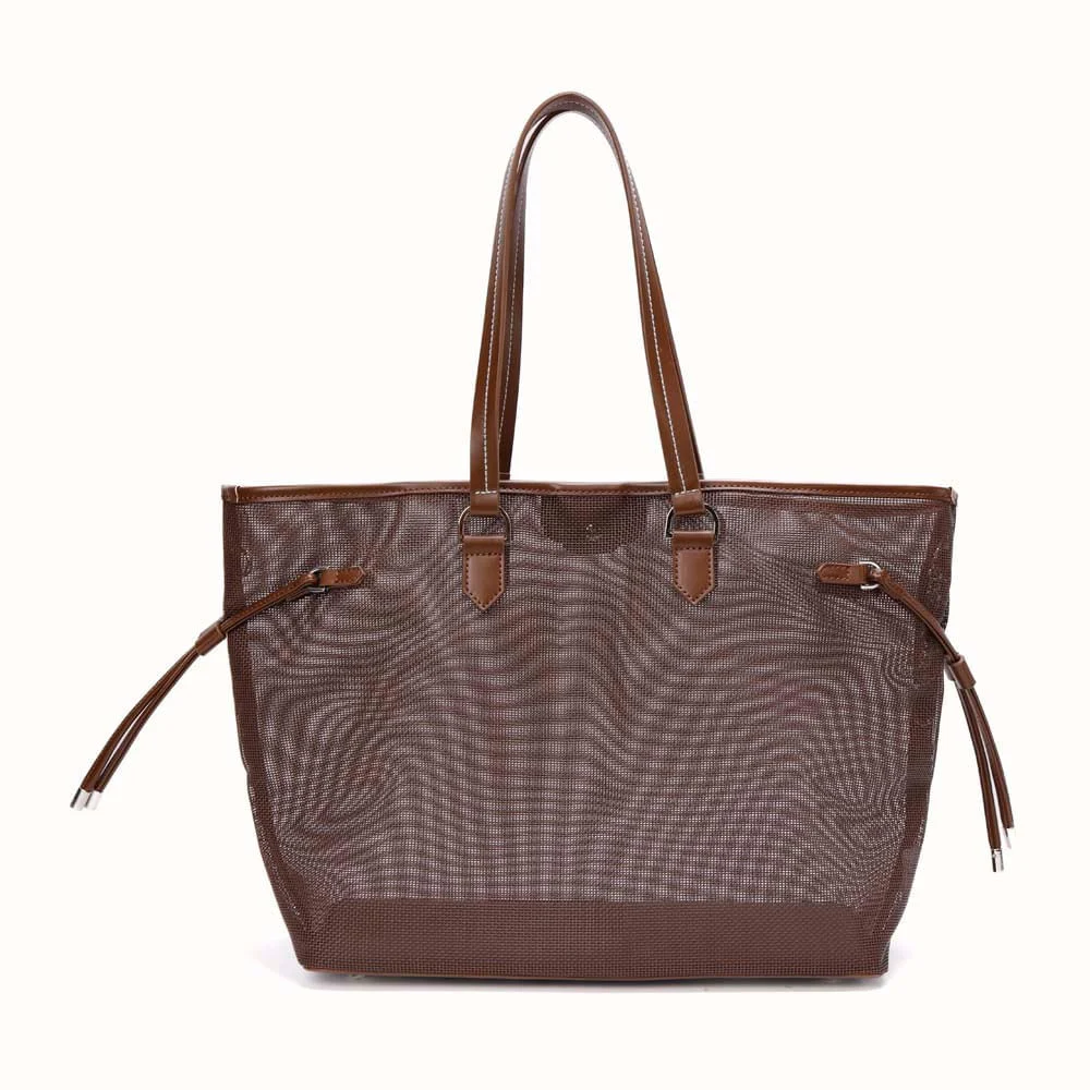 Bolsa Shopper Tela Marrom Dark Alça De Ombro - vista 6 de 9