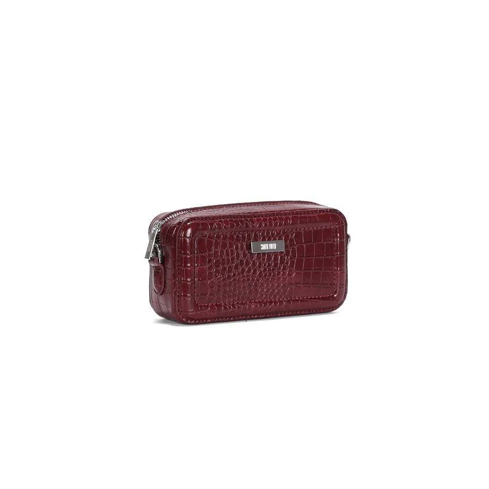 Bolsa Pequena Croco Roxo Berry Alça Transversal - vista 3 de 4