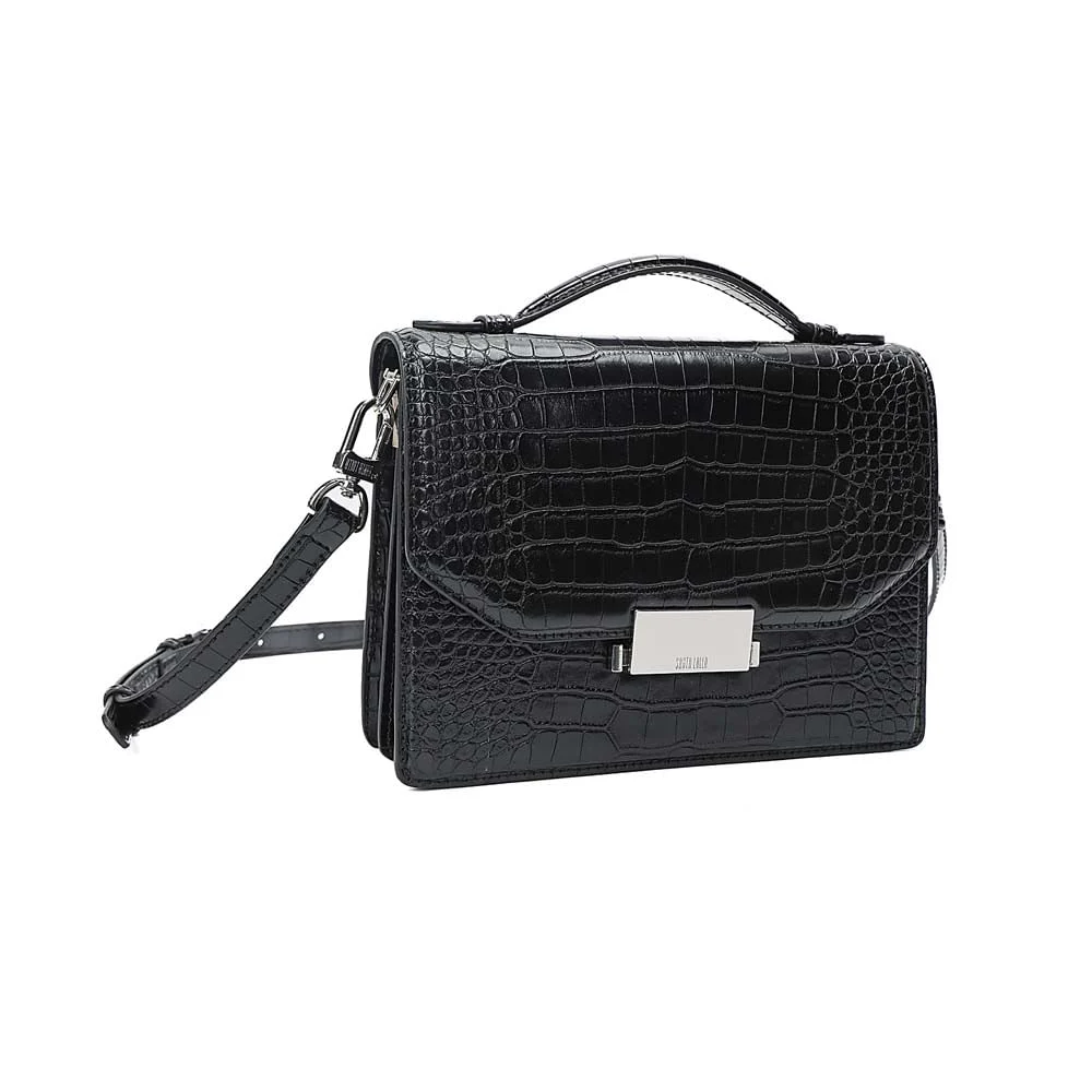Bolsa Pequena Croco Preta Alça Transversal - vista 2 de 7