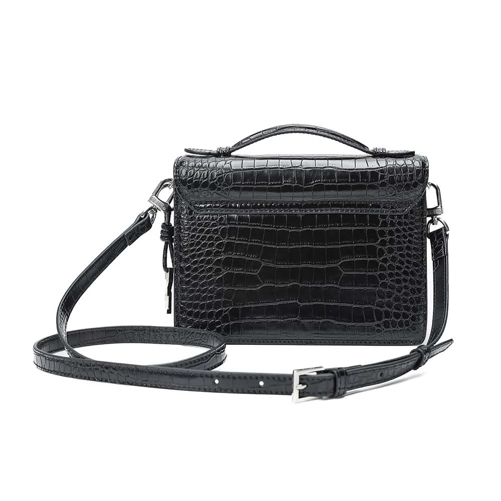Bolsa Pequena Croco Preta Alça Transversal - vista 5 de 7