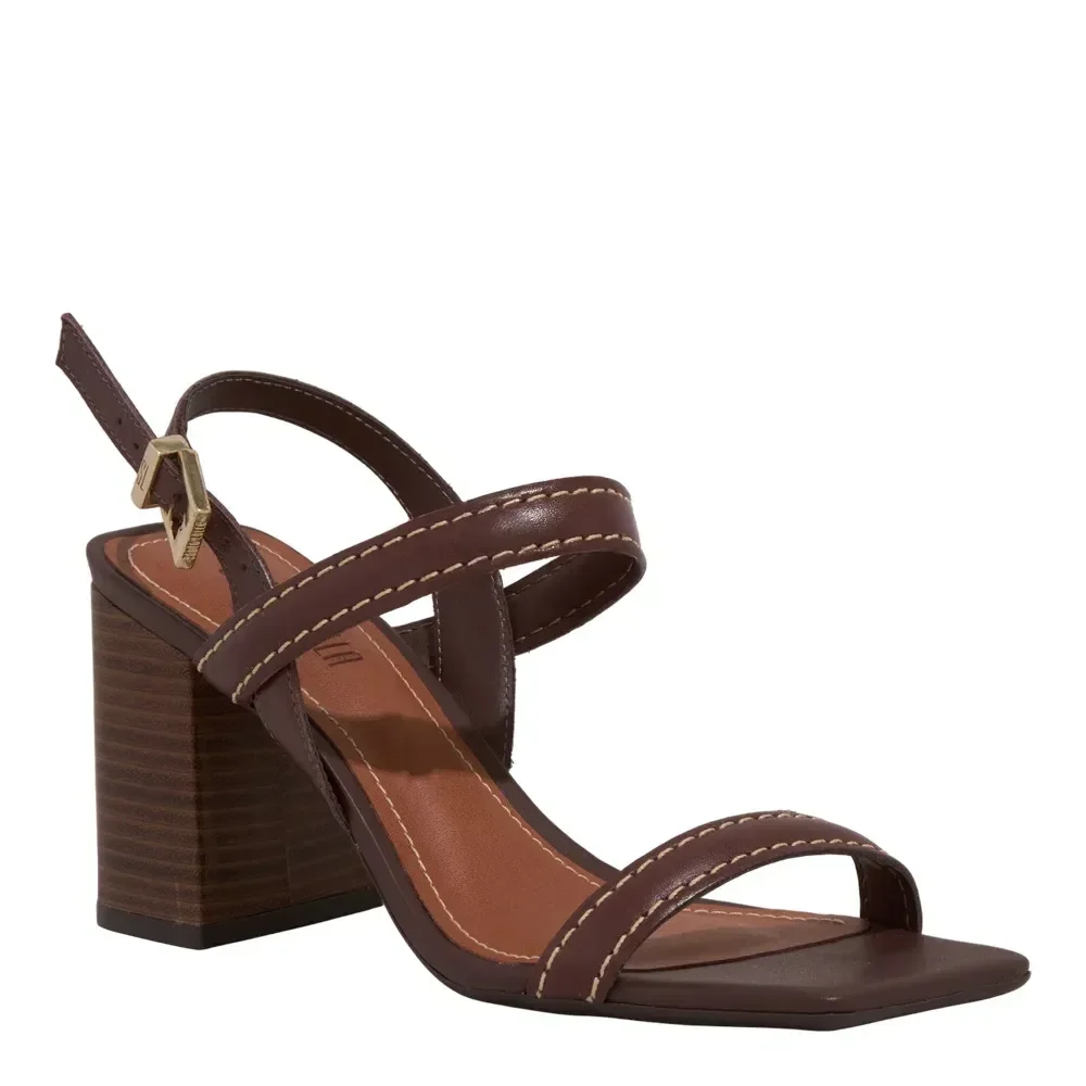 Sandália Couro Nobre Soft Marrom Dark Salto Alto Grosso - vista 2 de 3