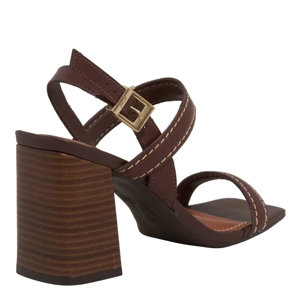 Sandália Couro Nobre Soft Marrom Dark Salto Alto Grosso - vista 3 de 3