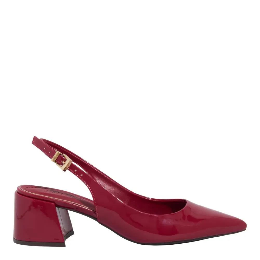 Scarpin Slingback Verniz Anzeli Vermelho Marsala Bico Fino Salto Grosso - vista 1 de 3