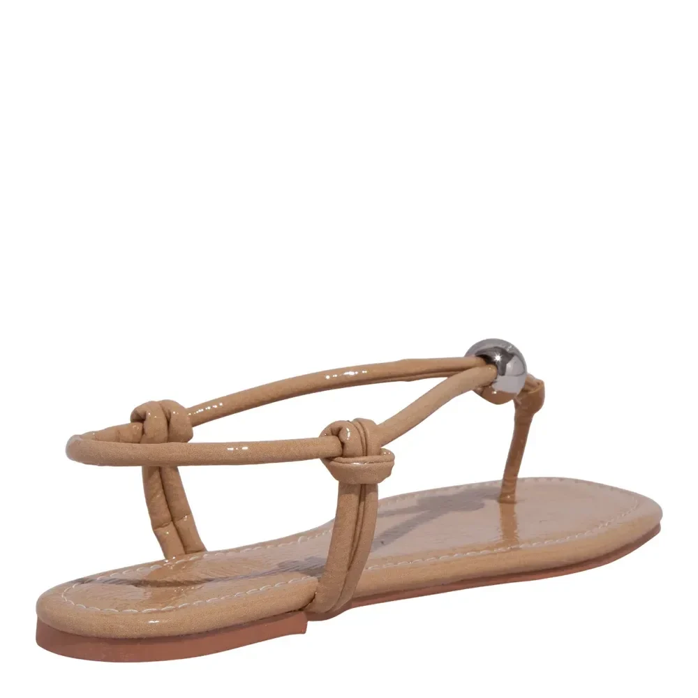 Rasteira Verniz Glossy Bege Bico Quadrado - vista 3 de 5