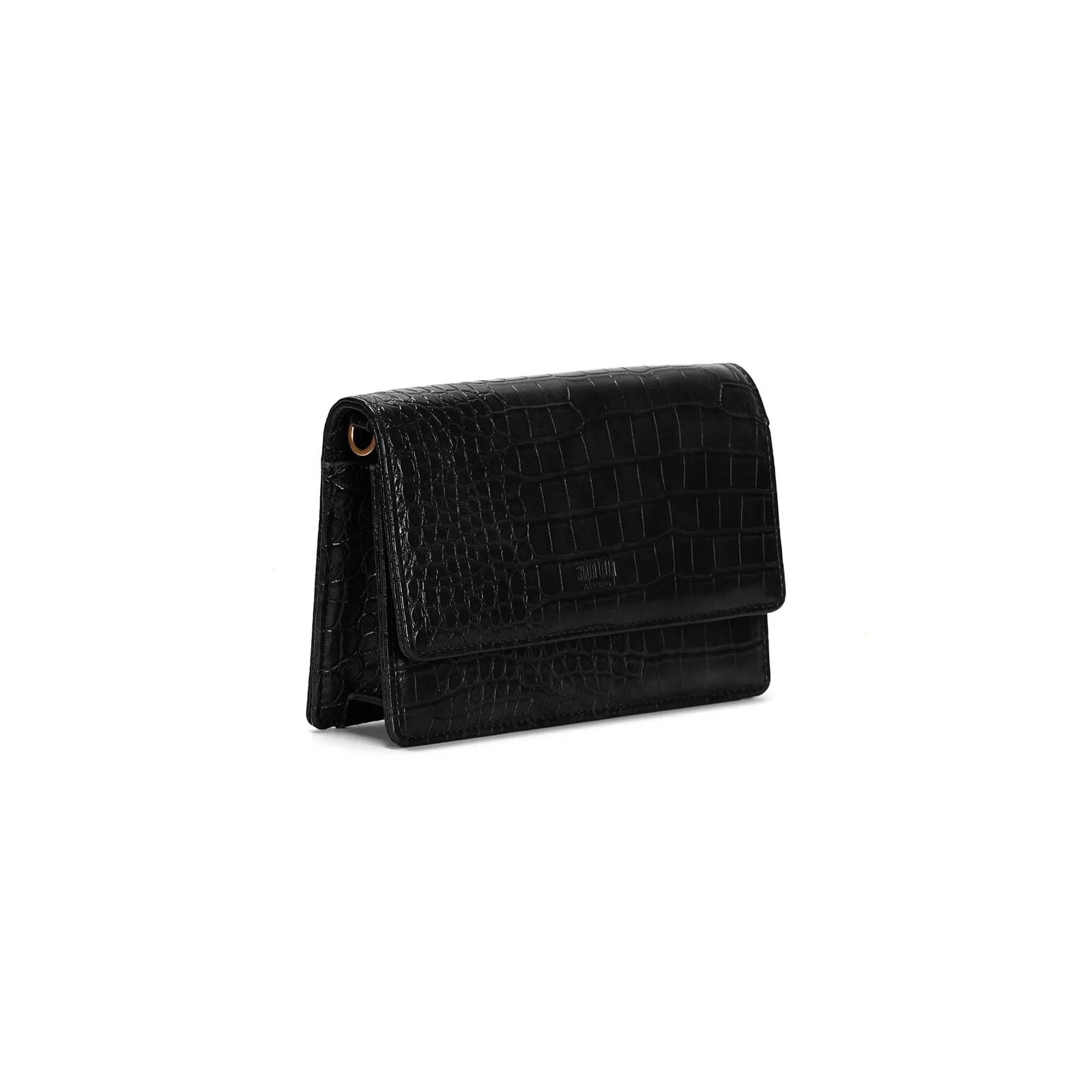 Bolsa Pequena Material Croco Preta Alça Transversal - vista 2 de 3