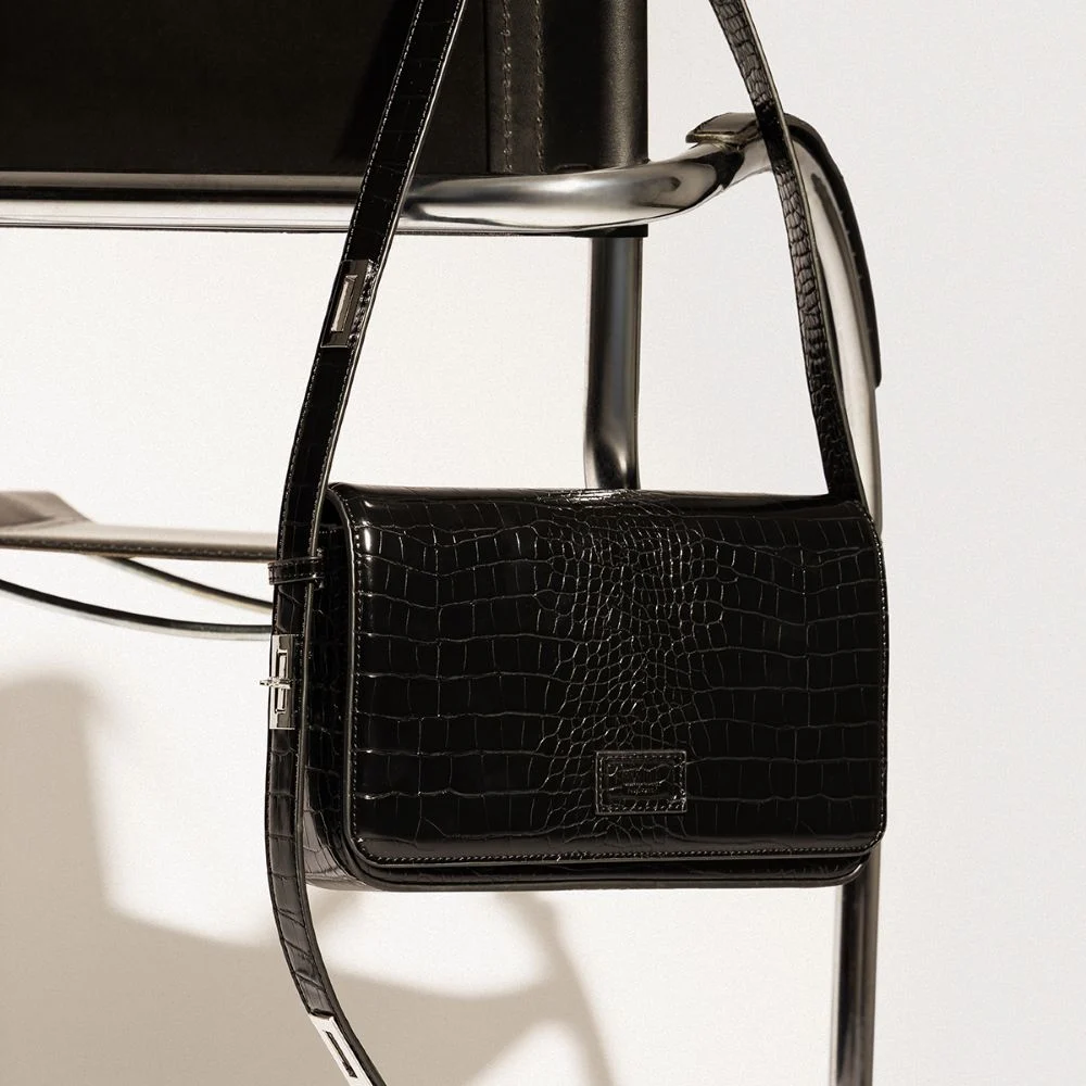 Bolsa Pequena Croco Preta Alça De Ombro - vista 1 de 6