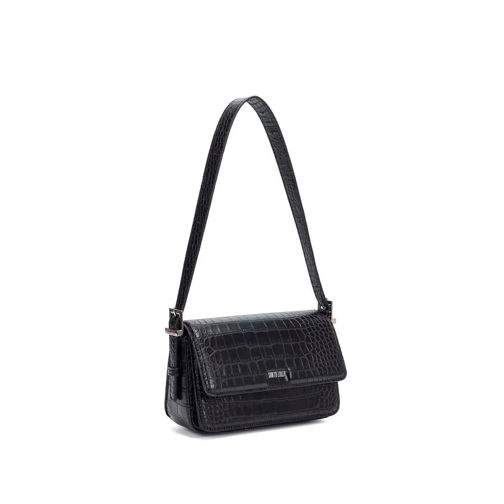 Bolsa Pequena Croco Preta Alça De Ombro - vista 3 de 6