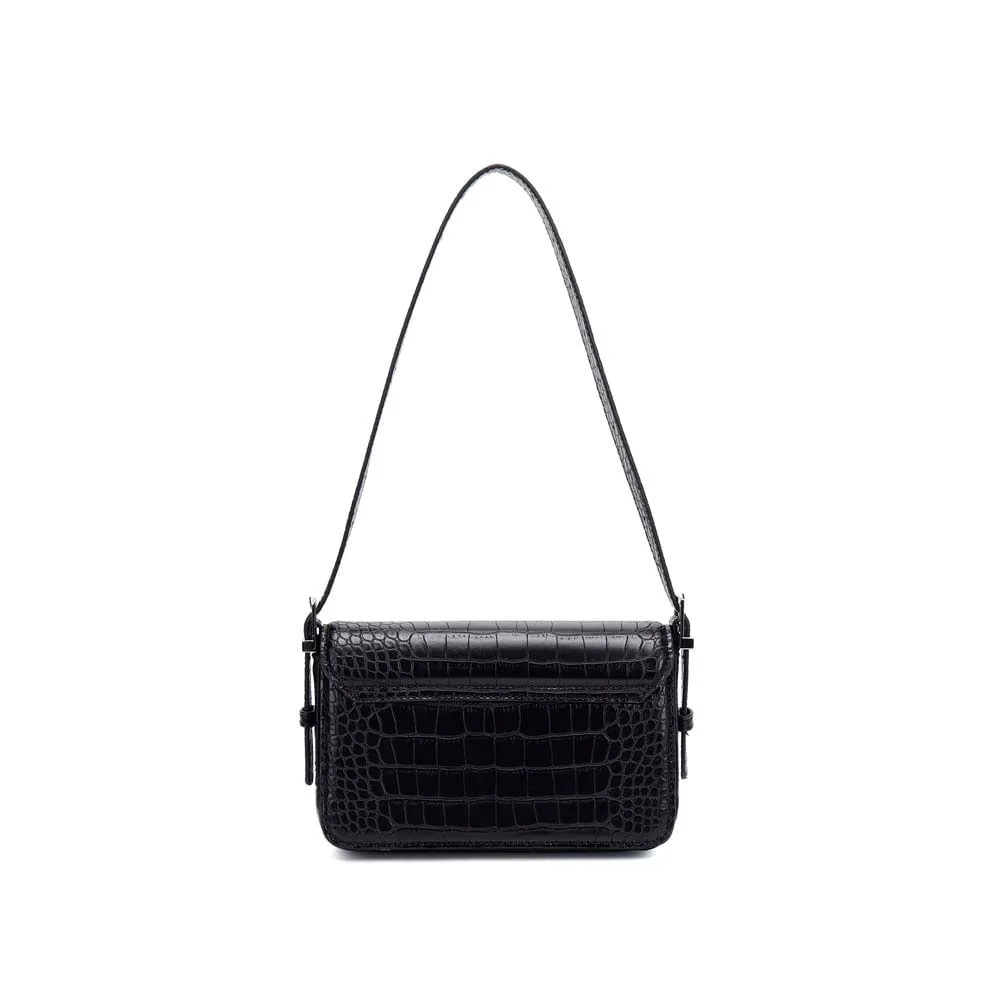 Bolsa Pequena Croco Preta Alça De Ombro - vista 4 de 6