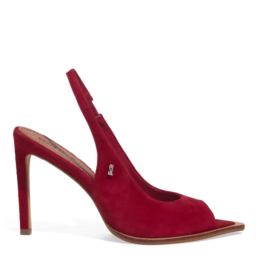 Sandália Peep Toe Couro Camurça Bico Folha Vermelha - vista 1 de 3