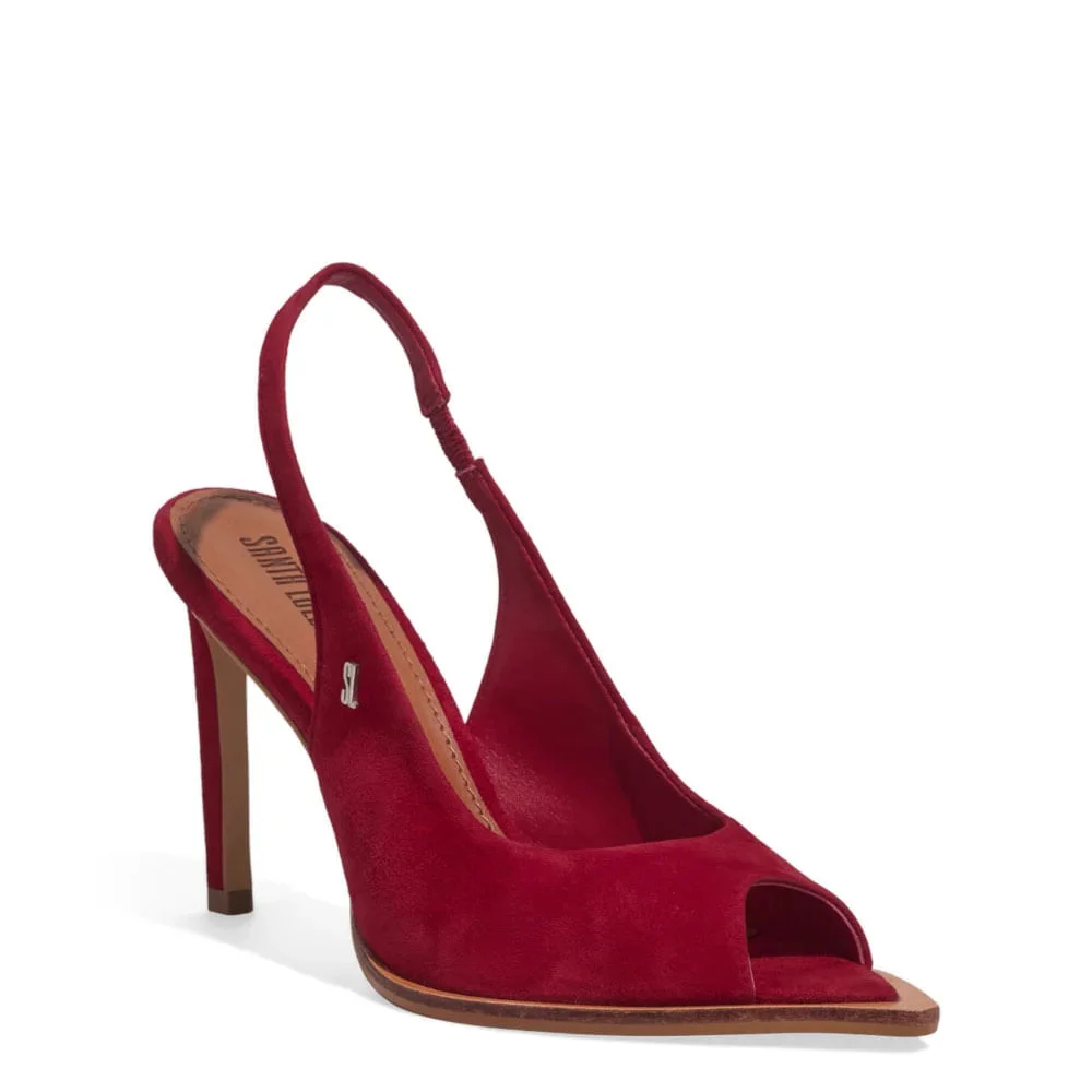Sandália Peep Toe Couro Camurça Bico Folha Vermelha - vista 2 de 3