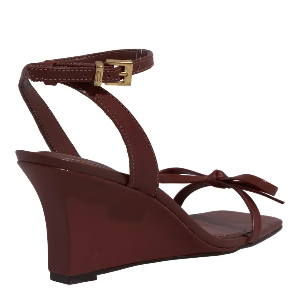 Sandália Anabela Couro Soft Marrom Terracota - vista 3 de 3
