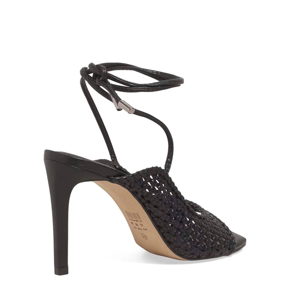 Sandália Peep Toe Amarração Tramado Preta - vista 3 de 3
