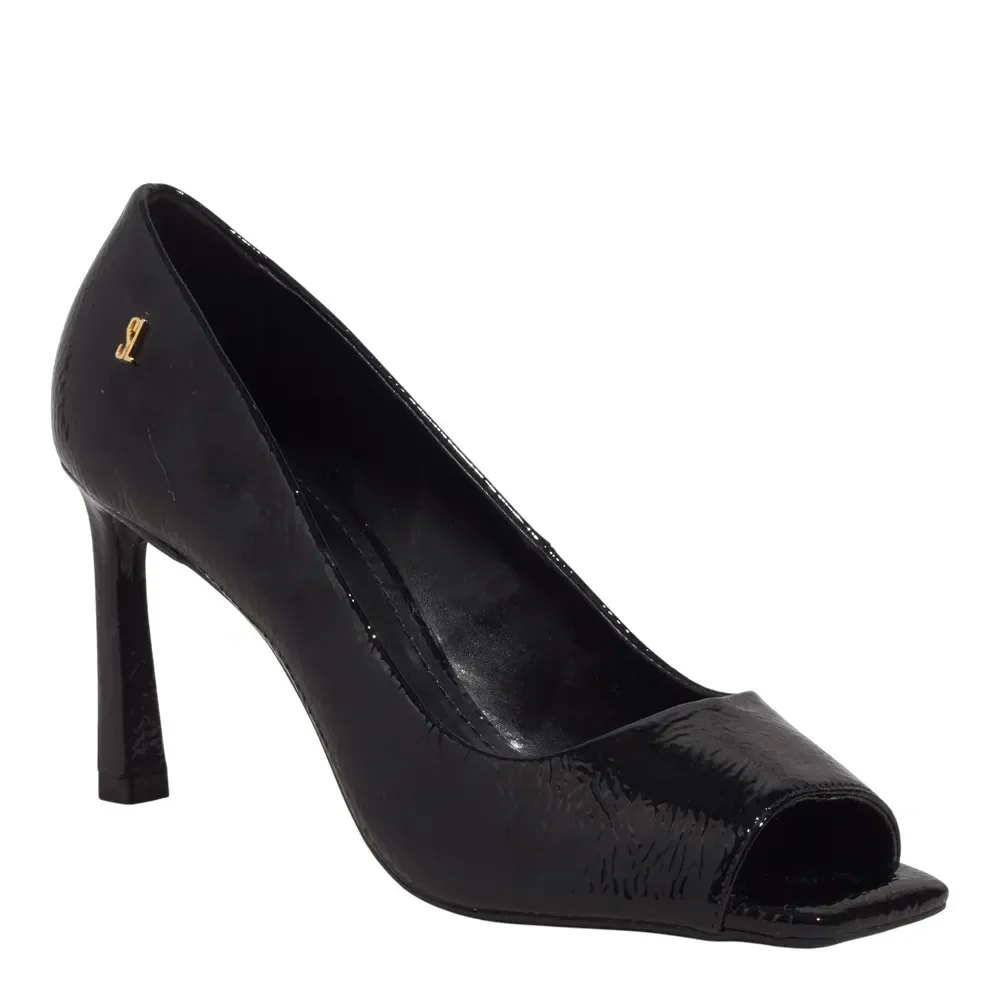 Sandália Peep Toe Verniz Bico Quadrado Preta - vista 2 de 3
