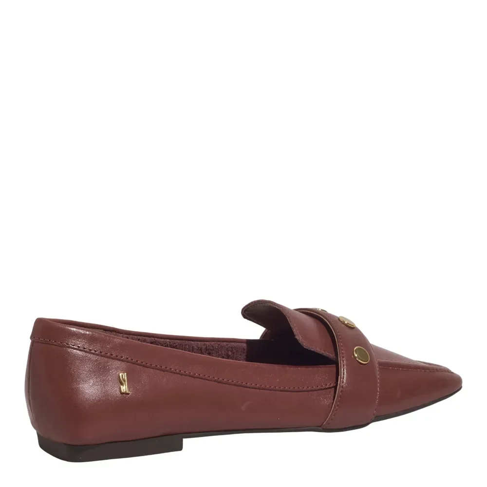 Mocassim Couro Soft Bico Quadrado Marrom Terracota - vista 3 de 4